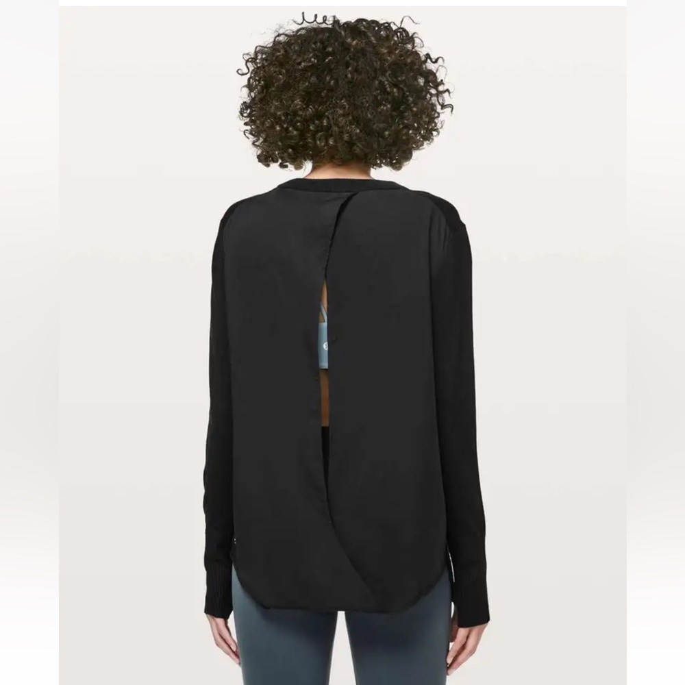 Lululemon Still At Ease Black Cashmere Knit Open Back Pullover Sweater 10 EUC